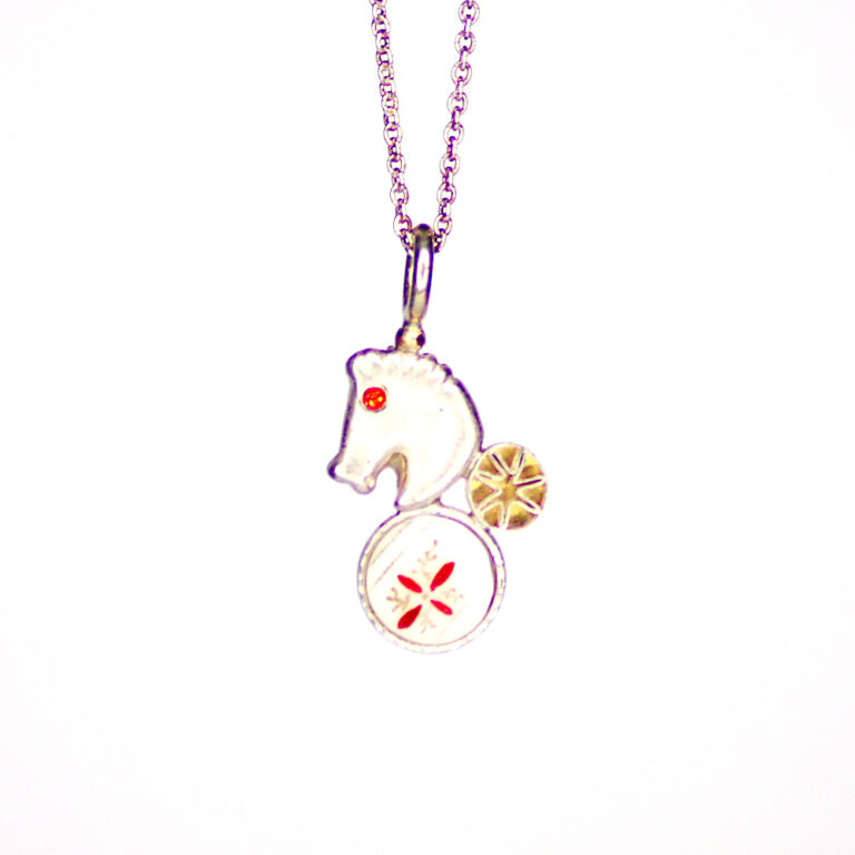 Kette "Hopphopp", Gold, Silber, Porzellan; Saphir